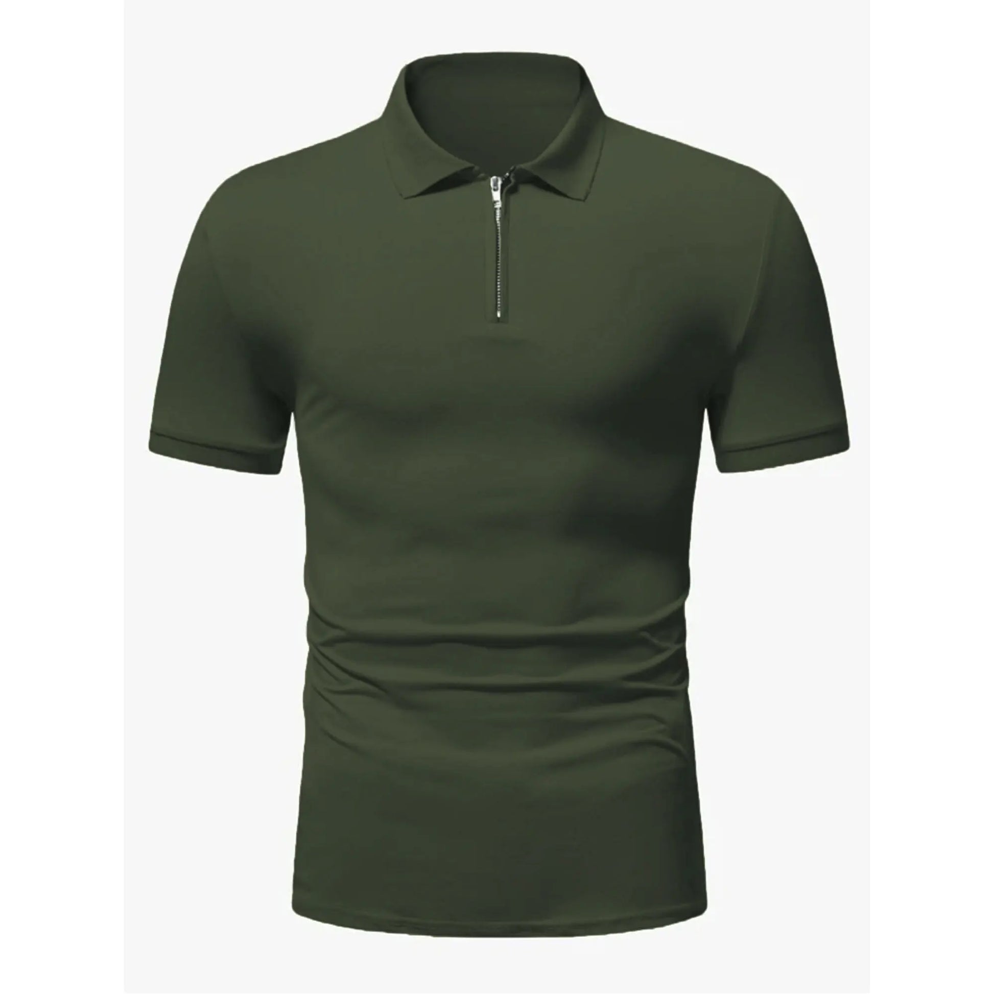 Men’s polo shirt solid color short-sleeved zipper lapel T-shirt casual top