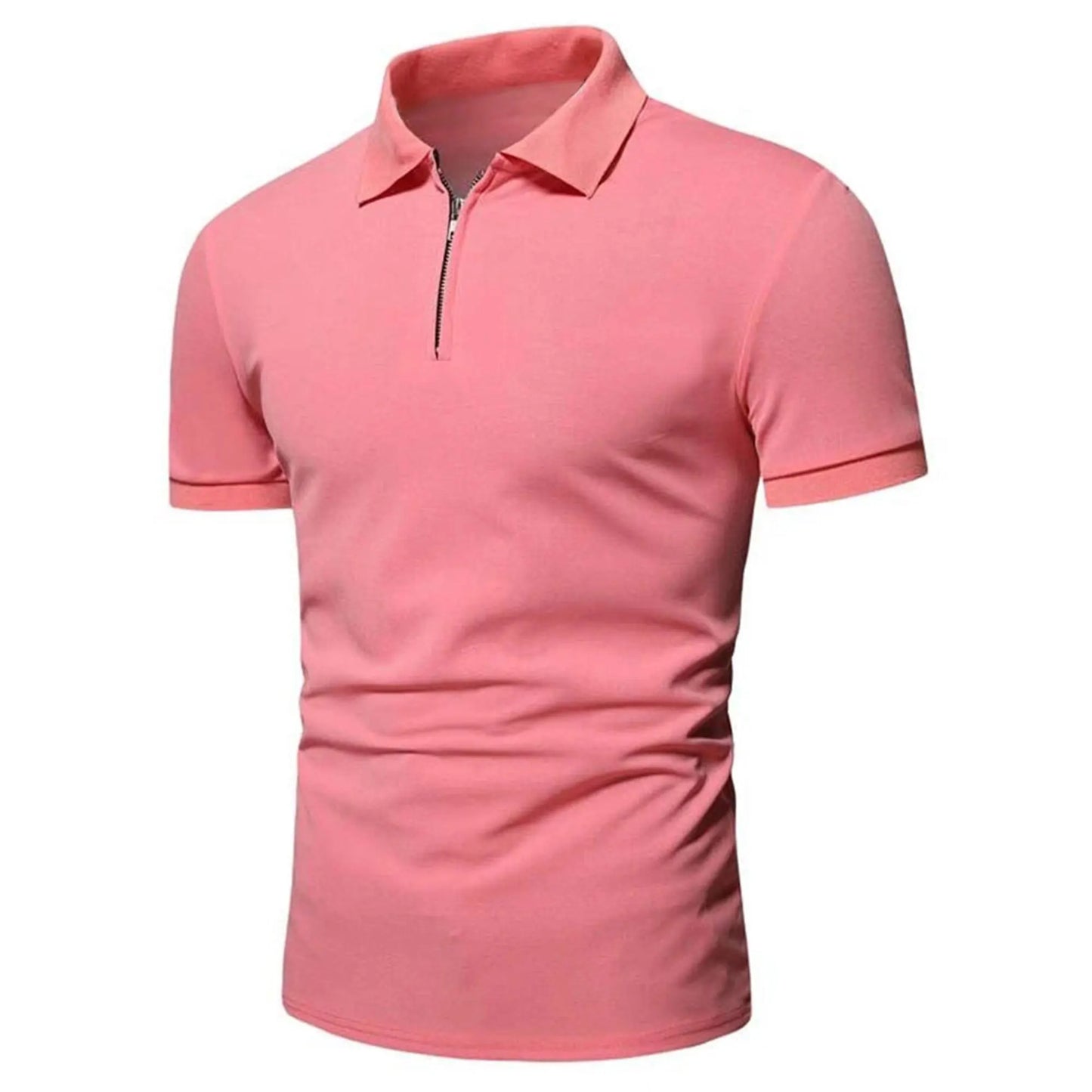 Men’s polo shirt solid color short-sleeved zipper lapel T-shirt casual top