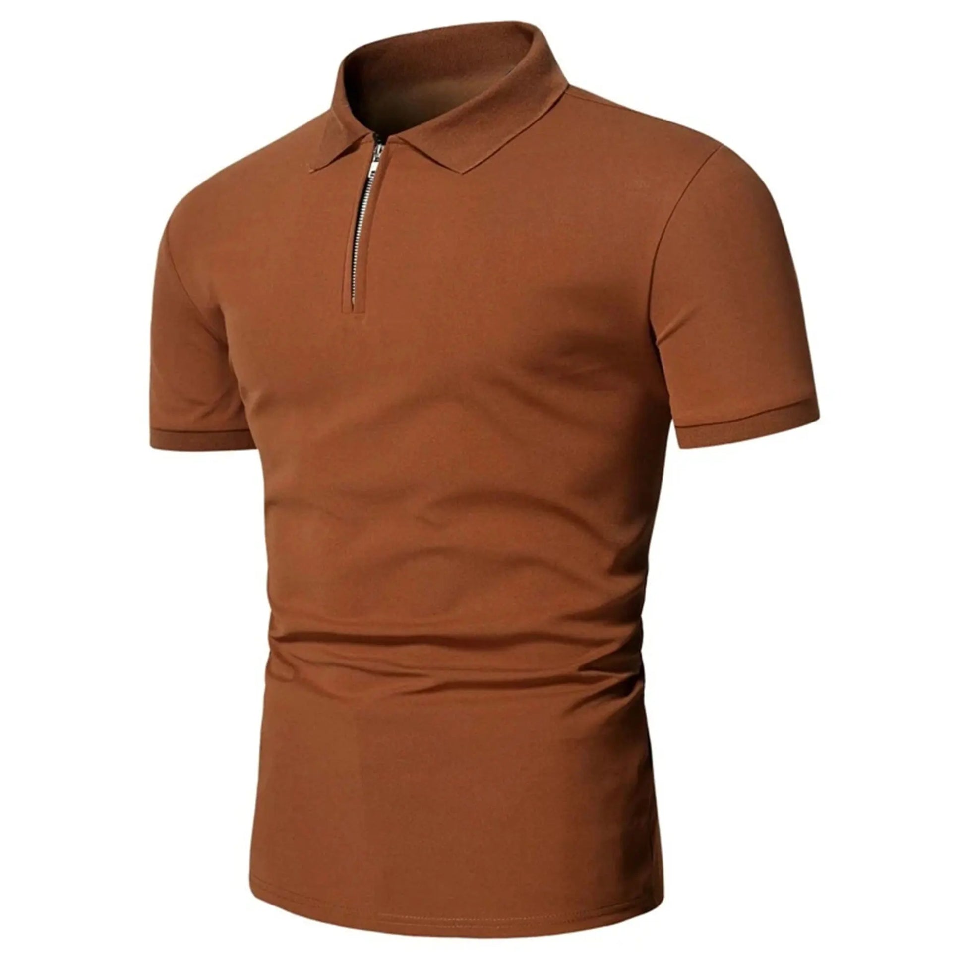 Men’s polo shirt solid color short-sleeved zipper lapel T-shirt casual top