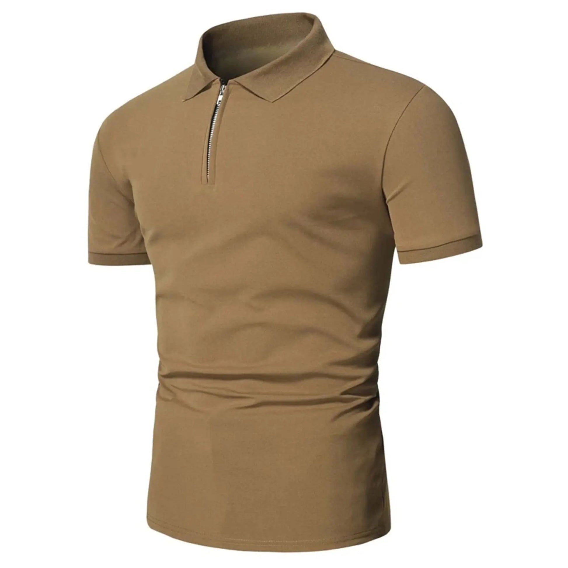 Men’s polo shirt solid color short-sleeved zipper lapel T-shirt casual top