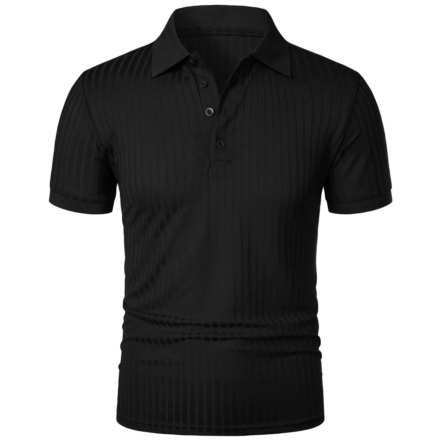 Men’s running sports fitness wear summer high stretch vertical short-sleeved POLO shirt slim knit base shirt