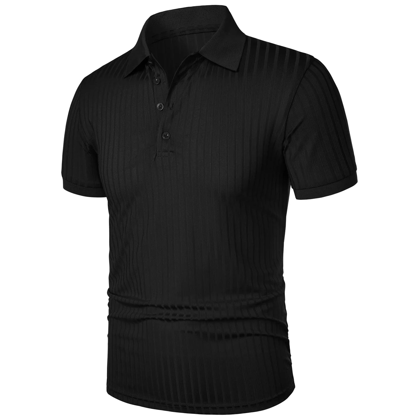 Men’s running sports fitness wear summer high stretch vertical short-sleeved POLO shirt slim knit base shirt