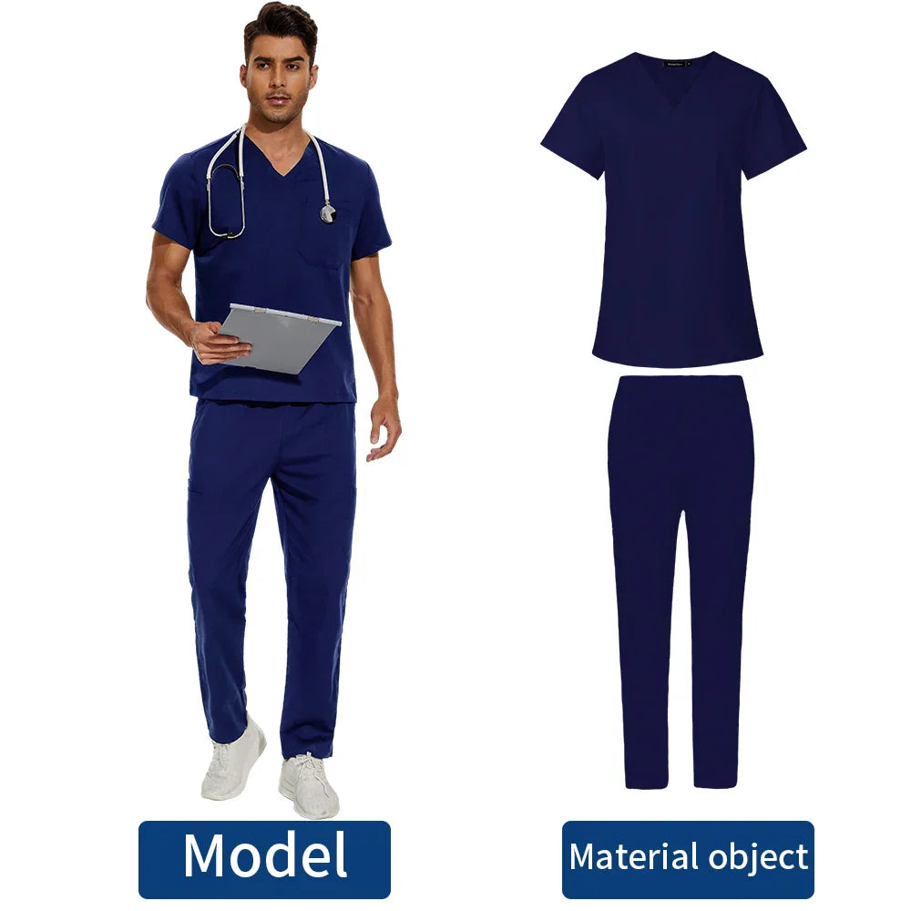 Men’s Scrubs Medical Uniform Lab Set Male Wholesale Clinic Hospital Doctor Overalls V-neck Fashion Scrub Pharmacy