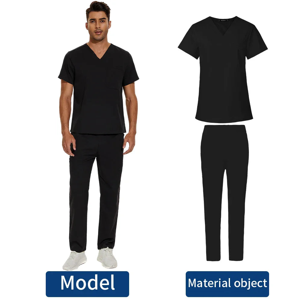 Men’s Scrubs Medical Uniform Lab Set Male Wholesale Clinic Hospital Doctor Overalls V-neck Fashion Scrub Pharmacy