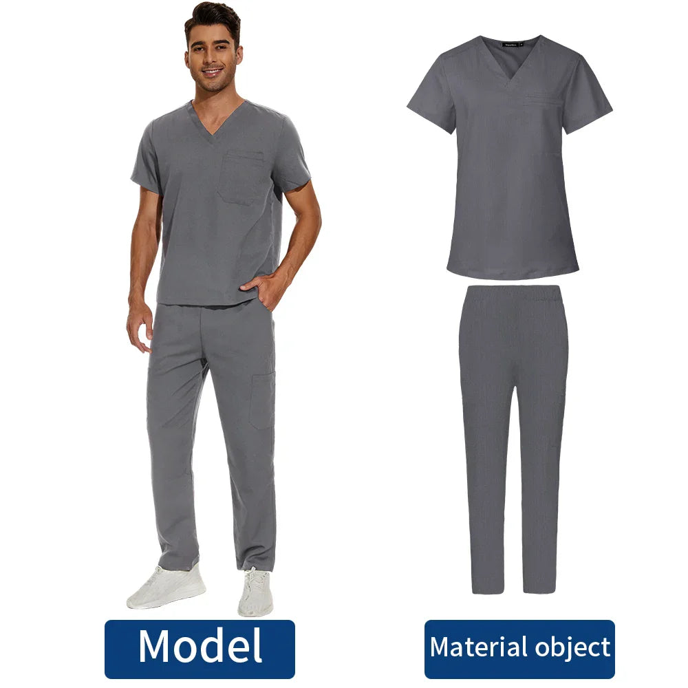 Men’s Scrubs Medical Uniform Lab Set Male Wholesale Clinic Hospital Doctor Overalls V-neck Fashion Scrub Pharmacy