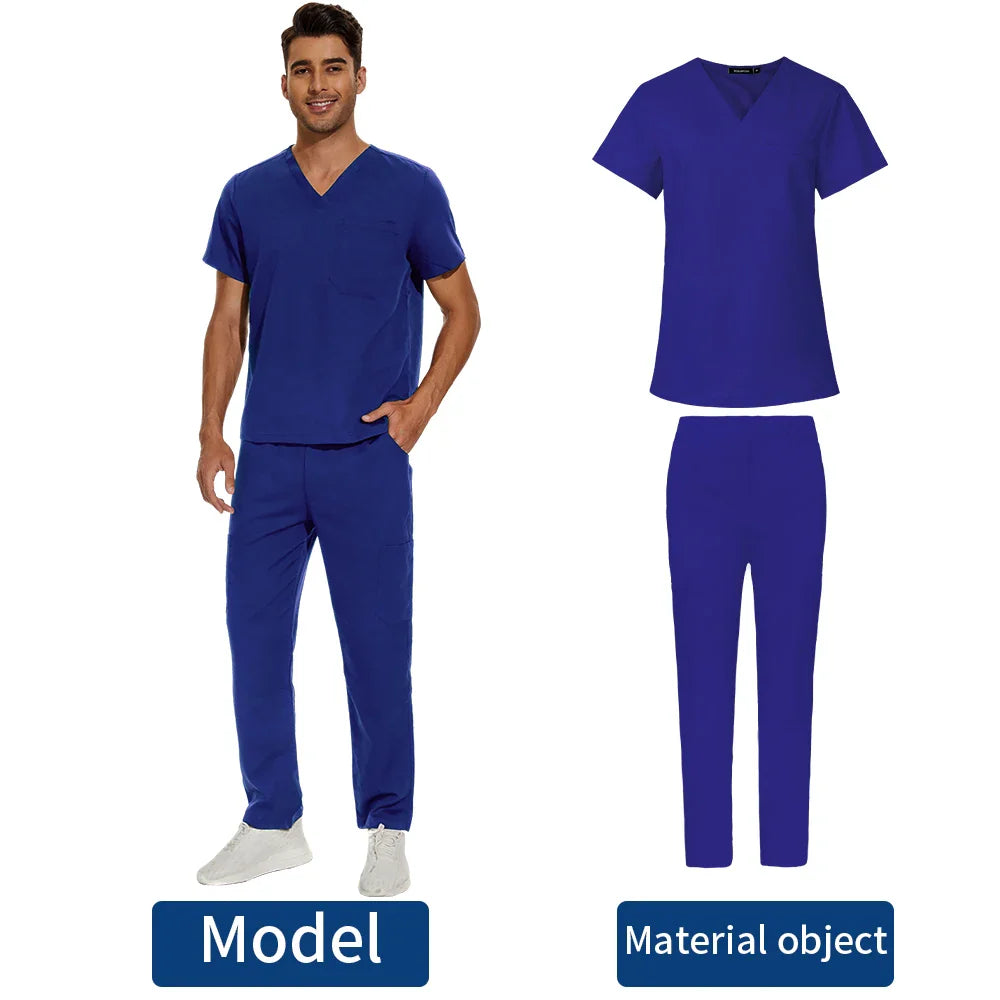 Men’s Scrubs Medical Uniform Lab Set Male Wholesale Clinic Hospital Doctor Overalls V-neck Fashion Scrub Pharmacy