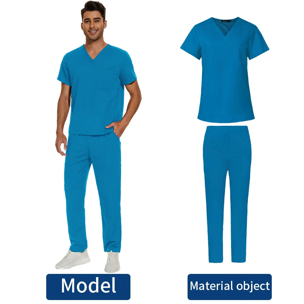 Men’s Scrubs Medical Uniform Lab Set Male Wholesale Clinic Hospital Doctor Overalls V-neck Fashion Scrub Pharmacy