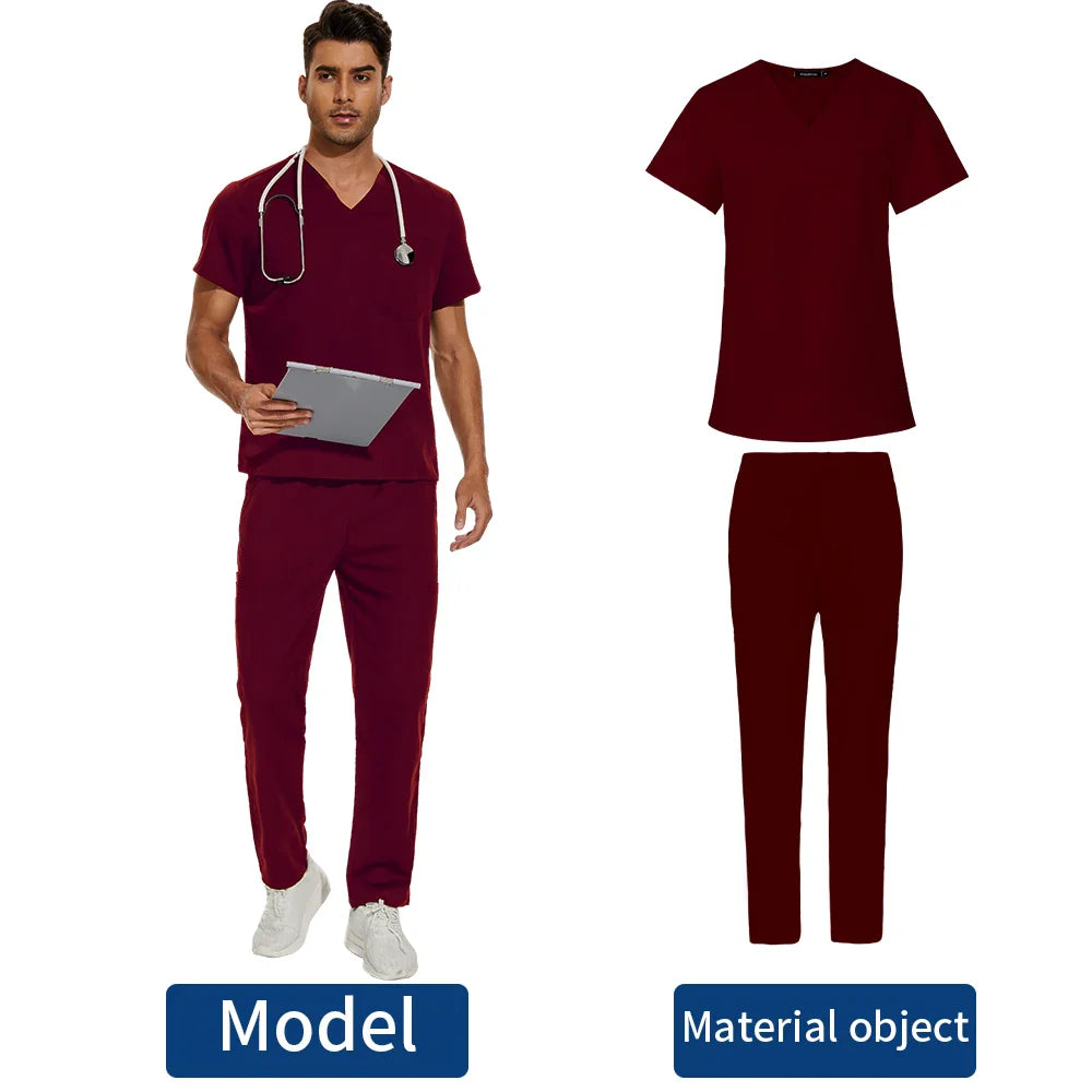 Men’s Scrubs Medical Uniform Lab Set Male Wholesale Clinic Hospital Doctor Overalls V-neck Fashion Scrub Pharmacy