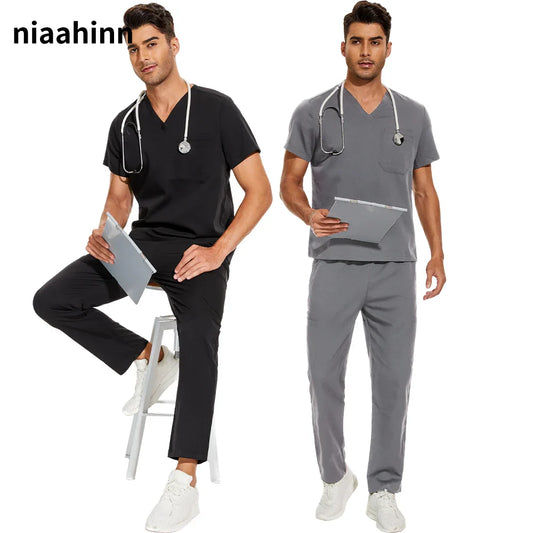 Men’s Scrubs Medical Uniform Lab Set Male Wholesale Clinic Hospital Doctor Overalls V-neck Fashion Scrub Pharmacy