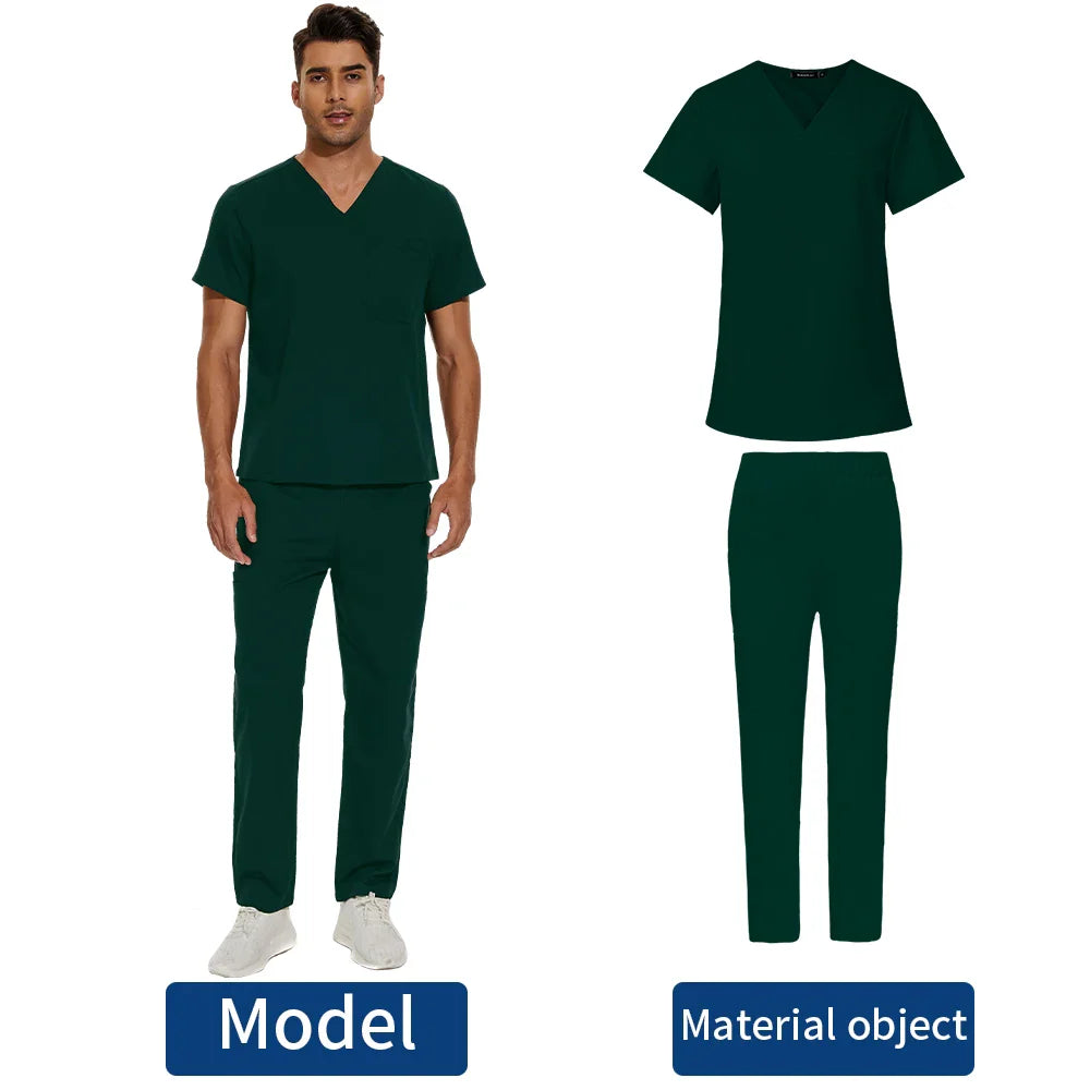 Men’s Scrubs Medical Uniform Lab Set Male Wholesale Clinic Hospital Doctor Overalls V-neck Fashion Scrub Pharmacy