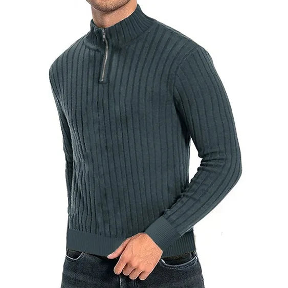 Men’s semi-turtleneck zipper sweater Men’s fall/winter loose sweater casual pullover long-sleeved sweater