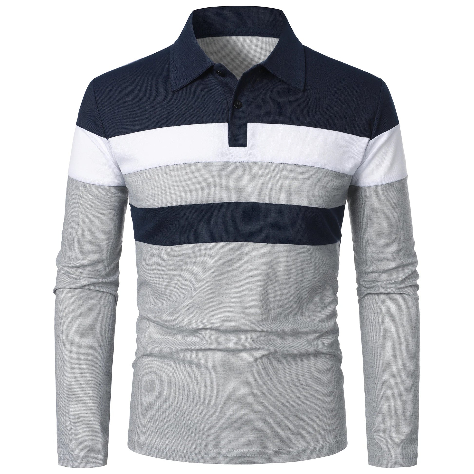 Men’s short sleeve chest three-stripe color matching fashion with men’s lapel long sleeve casual fashion short