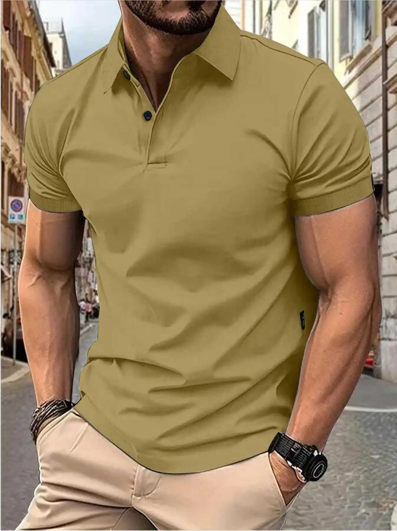 Men’s short sleeve Solid color short sleeve daily casual lapel casual short sleeve button down T-shirt casual top