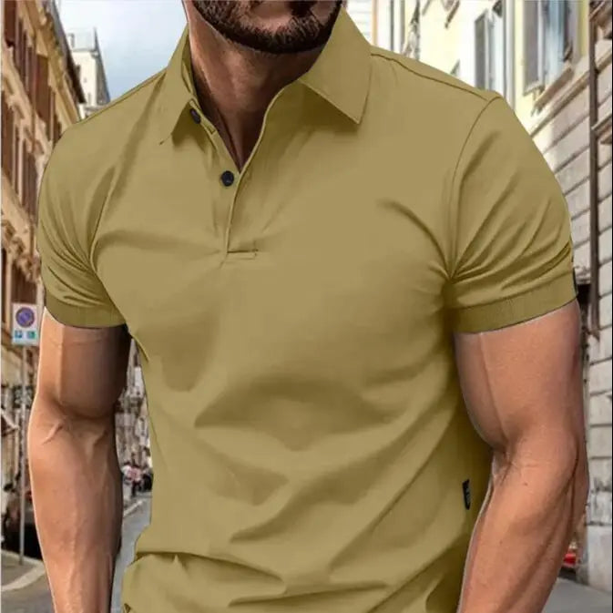 Men’s short sleeve Solid color short sleeve daily casual lapel casual short sleeve button down T-shirt casual top