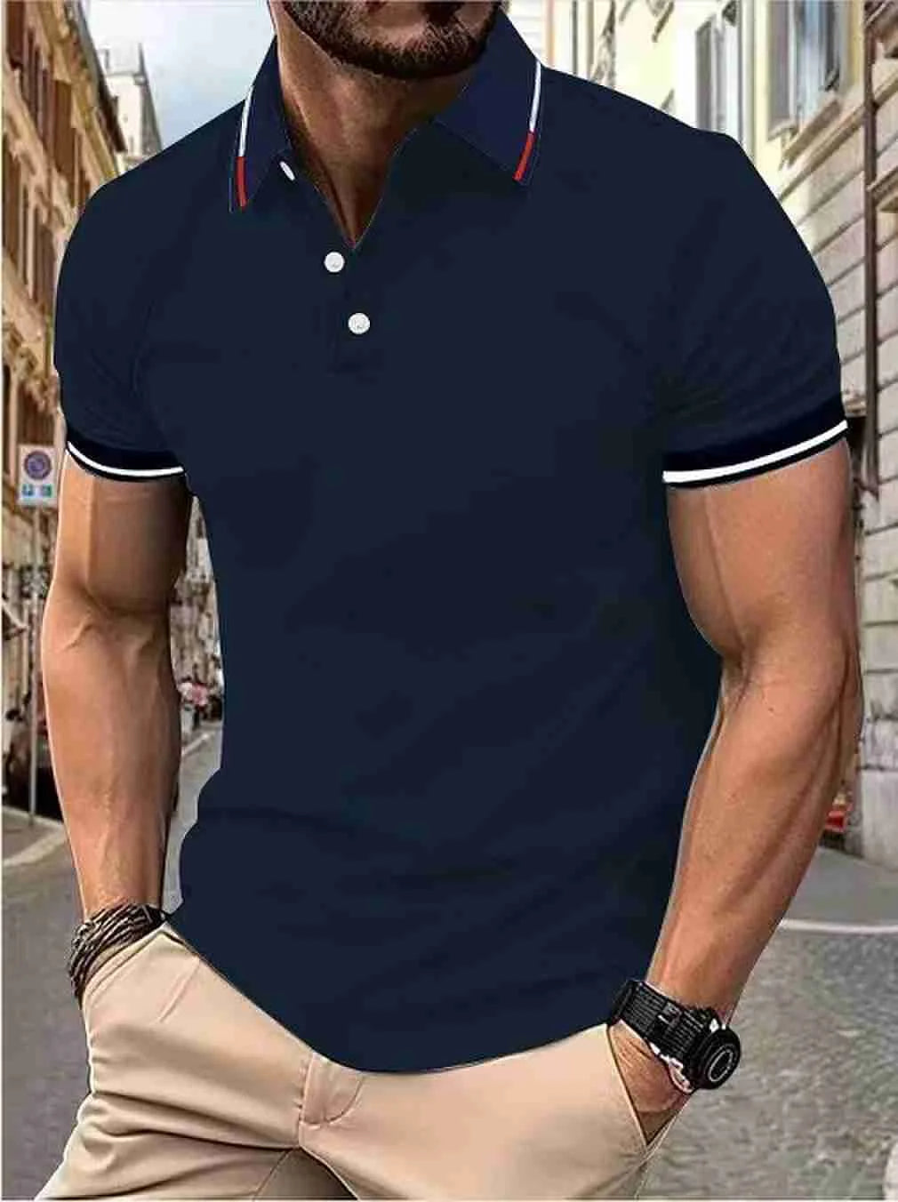 Men’s short-sleeved top Short-sleeved daily casual lapel casual short-sleeved button-down T-shirt Men’s casual top