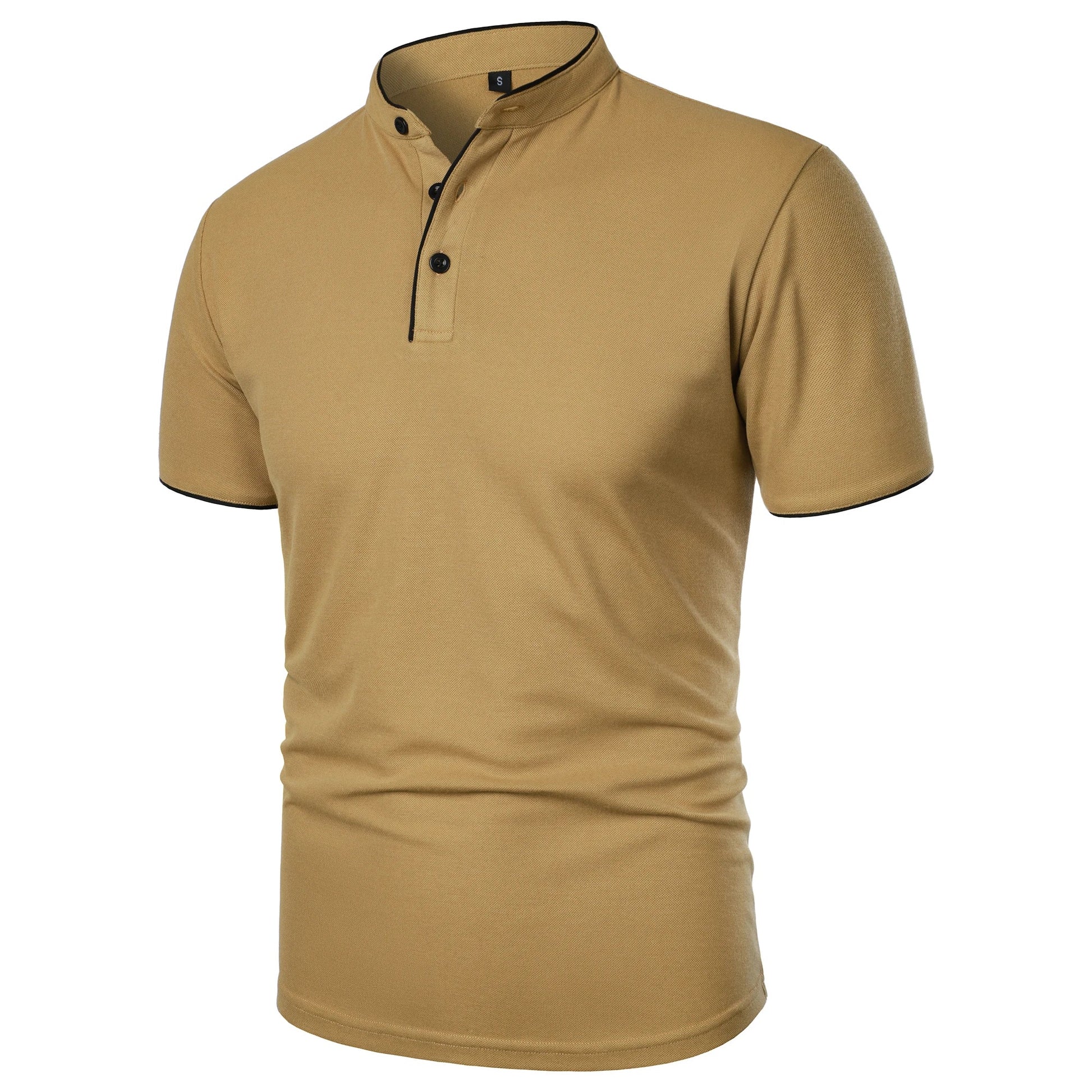 Men’s solid color short-sleeved stand collar T-shirt casual top