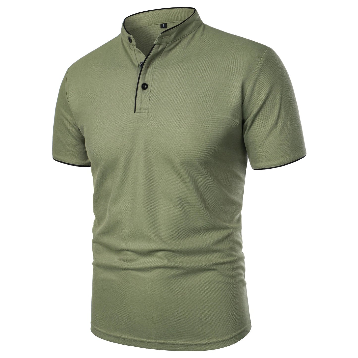 Men’s solid color short-sleeved stand collar T-shirt casual top