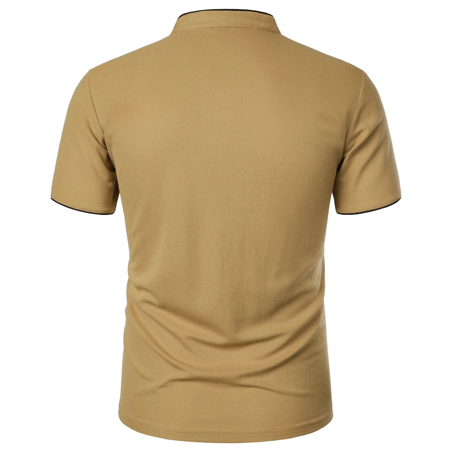 Men’s solid color short-sleeved stand collar T-shirt casual top