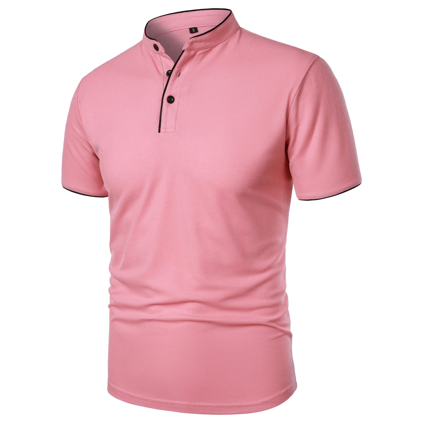 Men’s solid color short-sleeved stand collar T-shirt casual top