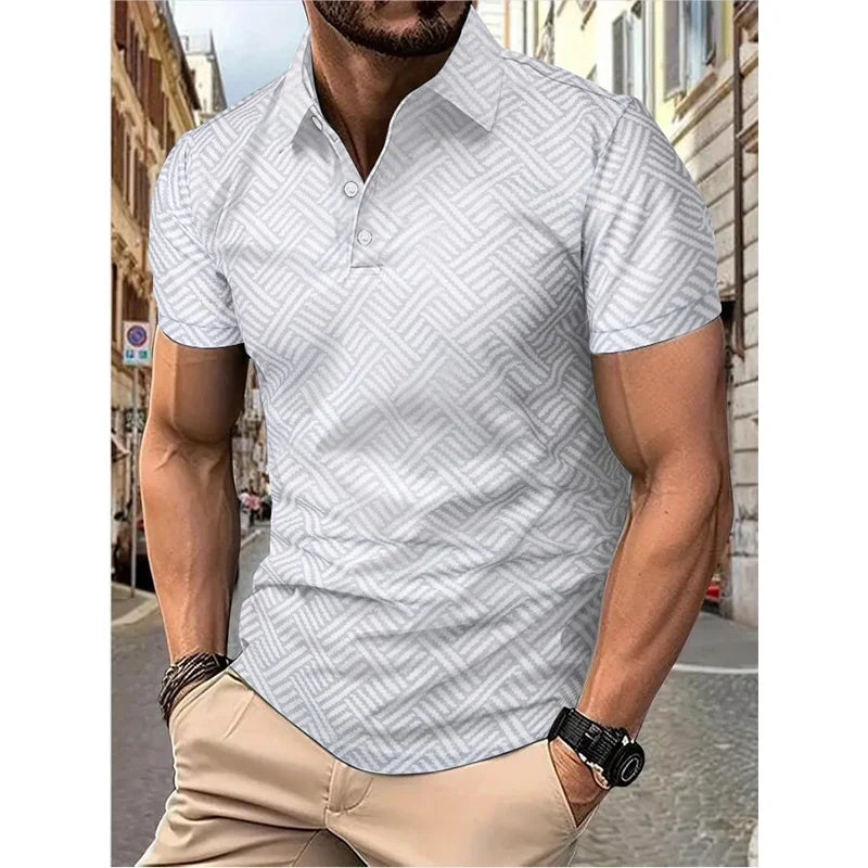 Men’s summer fashion casual 3D printed Polo shirt lapel casual top Men’s summer short-sleeved lapel fashion top