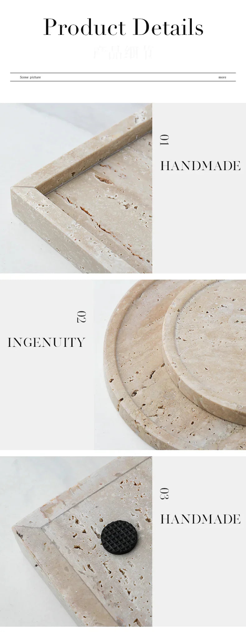 Minimalism Marble Tray for Perfume Candles Jewelry Travertine Stone Vanity Tray for Dresser Countertop Coffee Table