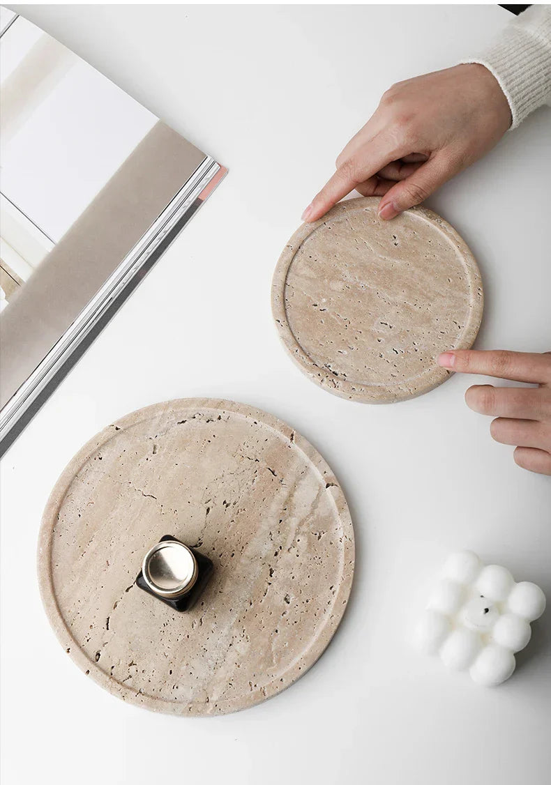 Minimalism Marble Tray for Perfume Candles Jewelry Travertine Stone Vanity Tray for Dresser Countertop Coffee Table