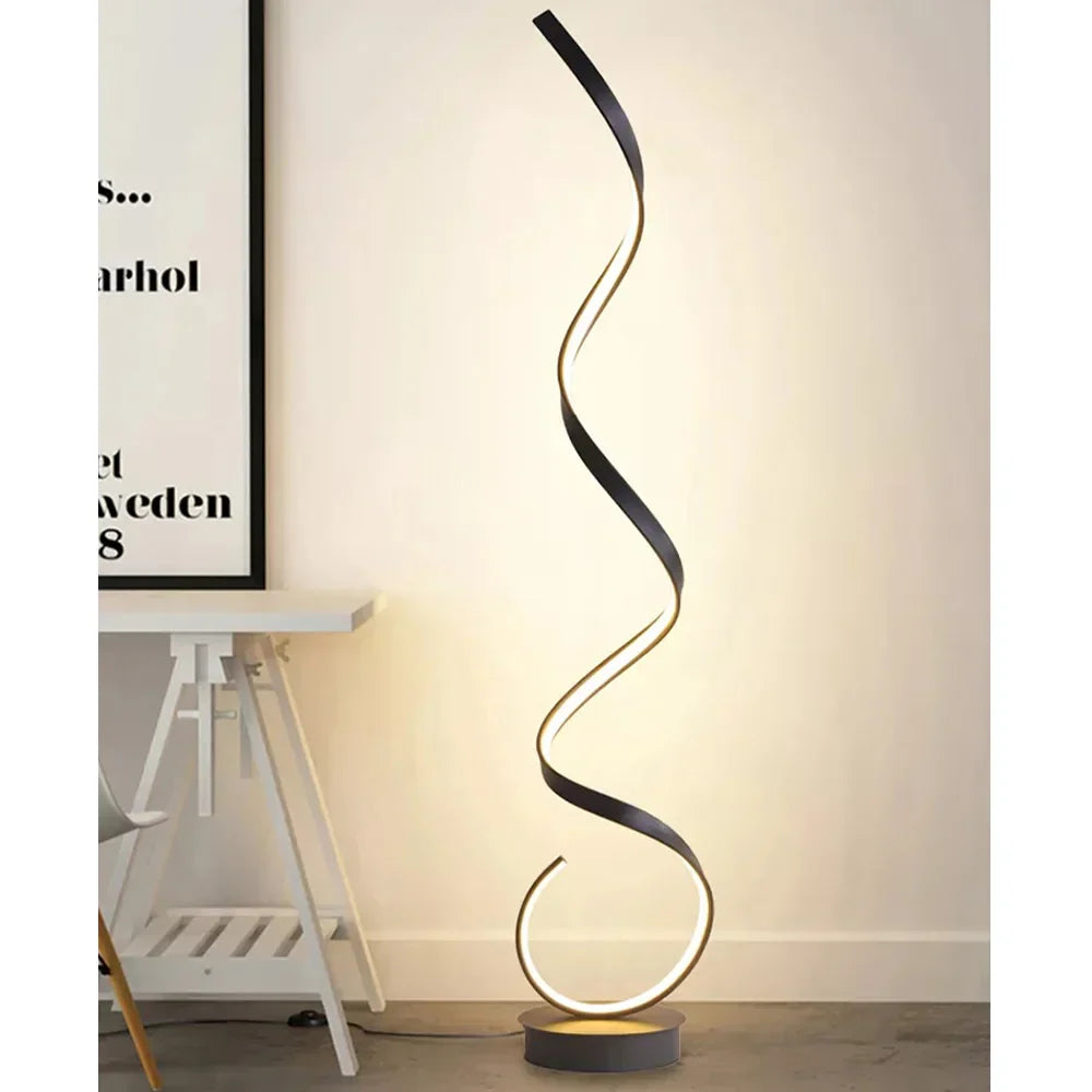 Minimalist LED Floor Lamp Home Decor Fixtures Aluminium Floor Light With LED For Living Room Bedroom Spiral Black