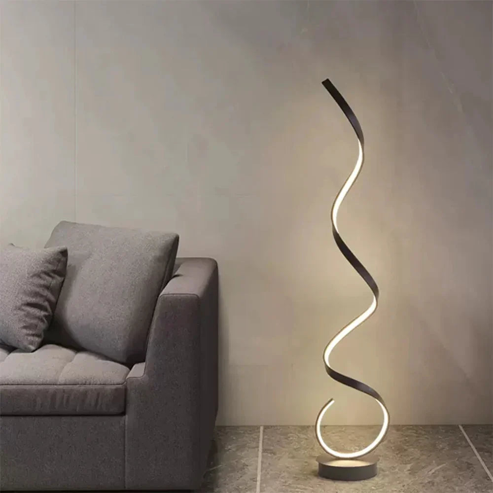 Minimalist LED Floor Lamp Home Decor Fixtures Aluminium Floor Light With LED For Living Room Bedroom Spiral Black