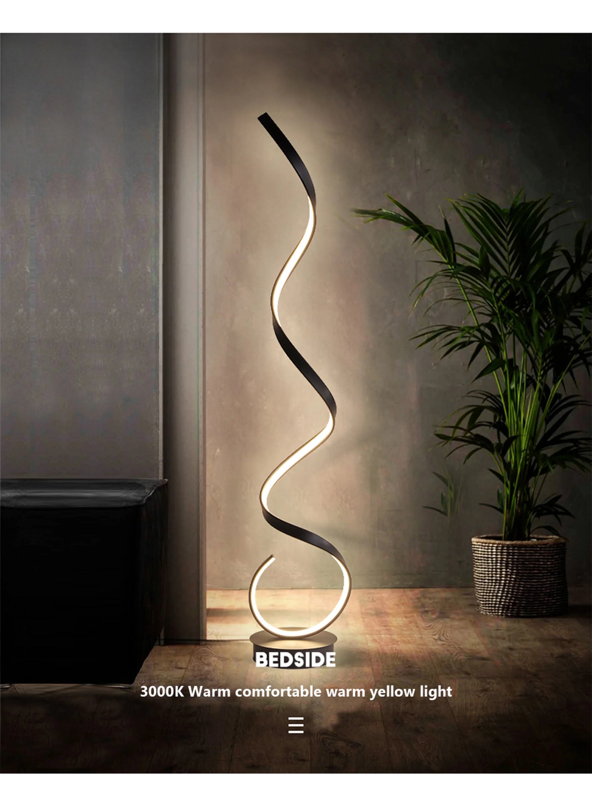 Minimalist LED Floor Lamp Home Decor Fixtures Aluminium Floor Light With LED For Living Room Bedroom Spiral Black