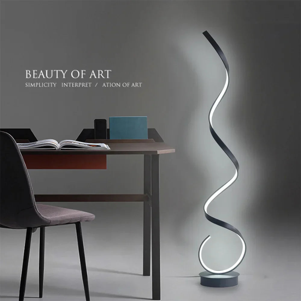 Minimalist LED Floor Lamp Home Decor Fixtures Aluminium Floor Light With LED For Living Room Bedroom Spiral Black