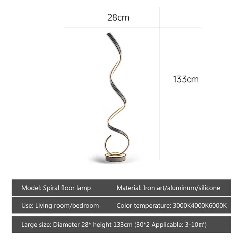 Minimalist LED Floor Lamp Home Decor Fixtures Aluminium Floor Light With LED For Living Room Bedroom Spiral Black