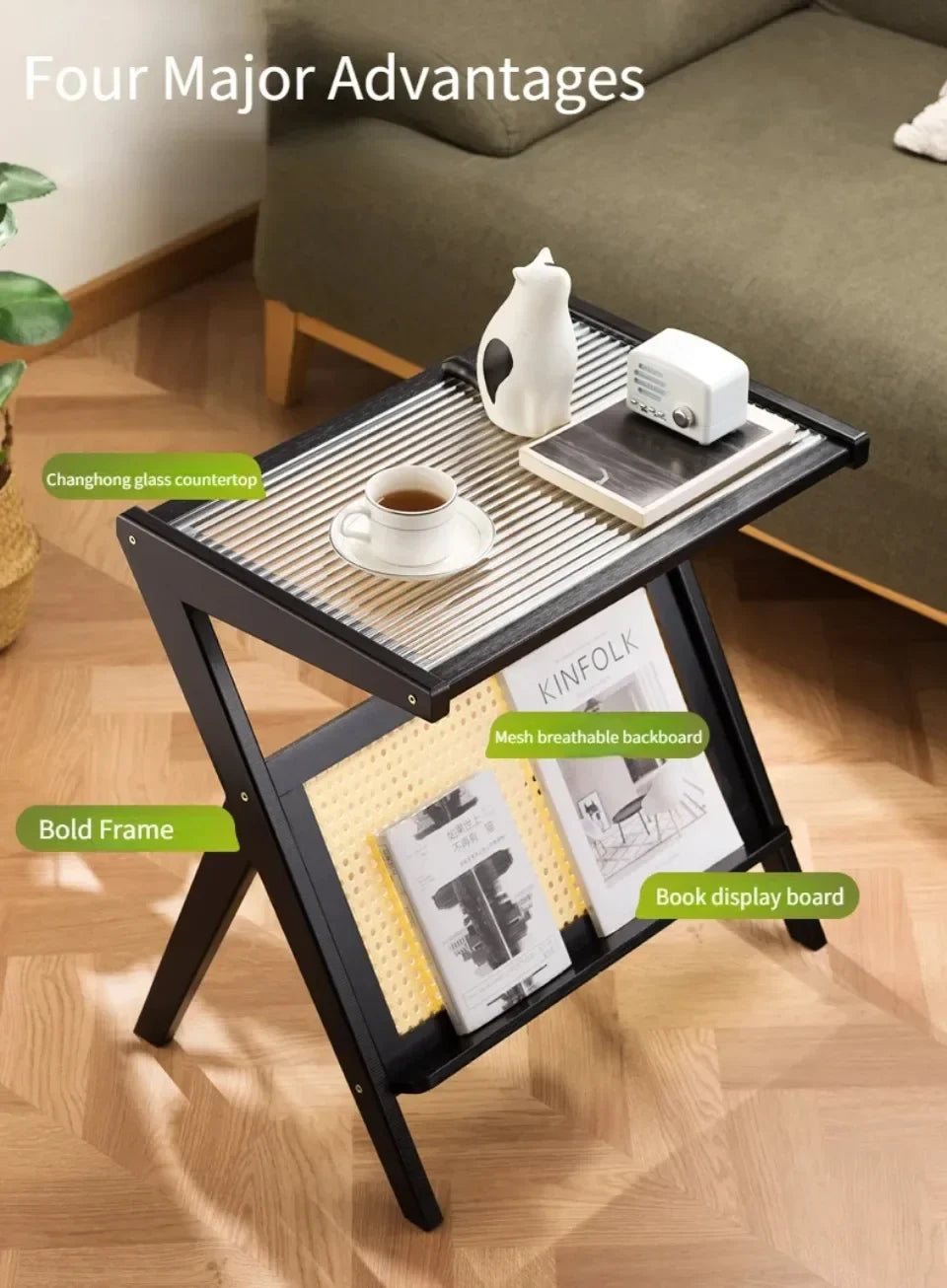 Mobile Side Table Foldable Coffee Table Bamboo Tea Table Bedroom Save Space Bed Side Table Large Capacity Living Room