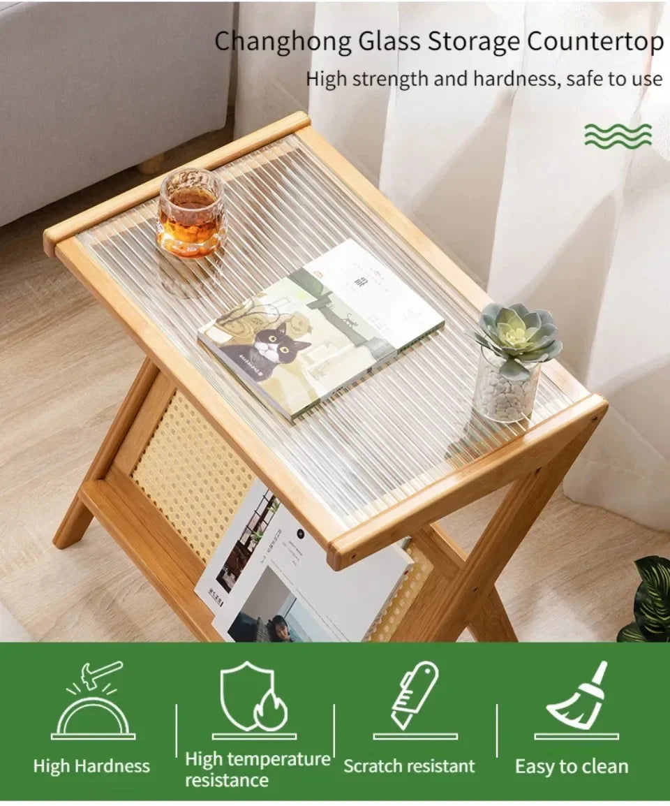 Mobile Side Table Foldable Coffee Table Bamboo Tea Table Bedroom Save Space Bed Side Table Large Capacity Living Room