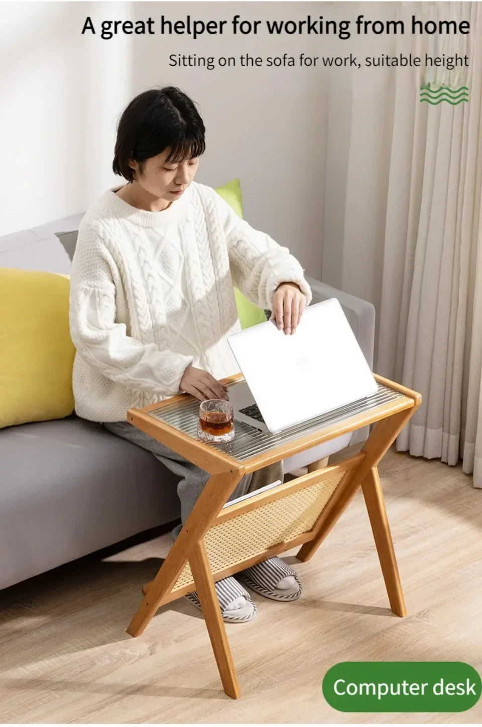 Mobile Side Table Foldable Coffee Table Bamboo Tea Table Bedroom Save Space Bed Side Table Large Capacity Living Room