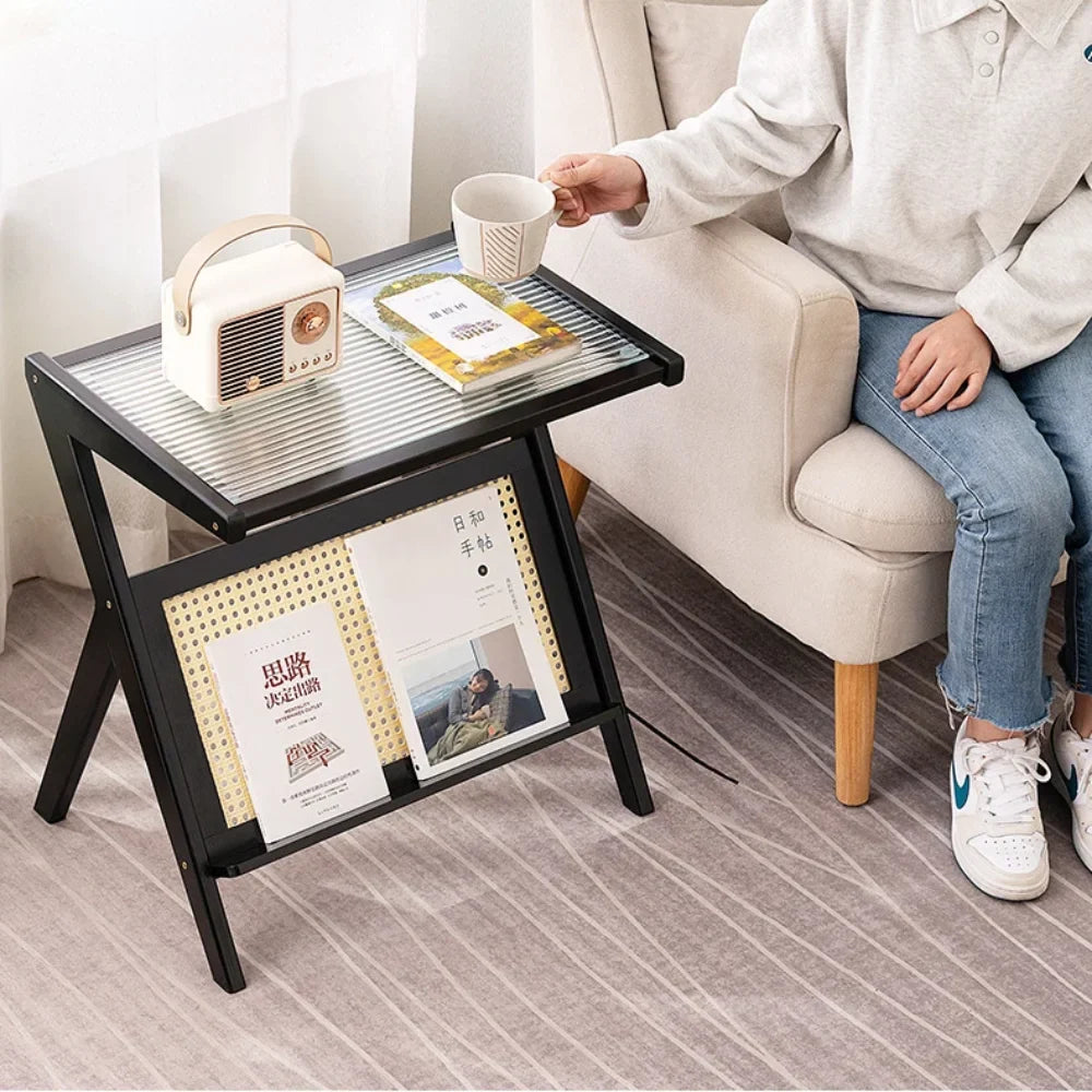 Mobile Side Table Foldable Coffee Table Bamboo Tea Table Bedroom Save Space Bed Side Table Large Capacity Living Room