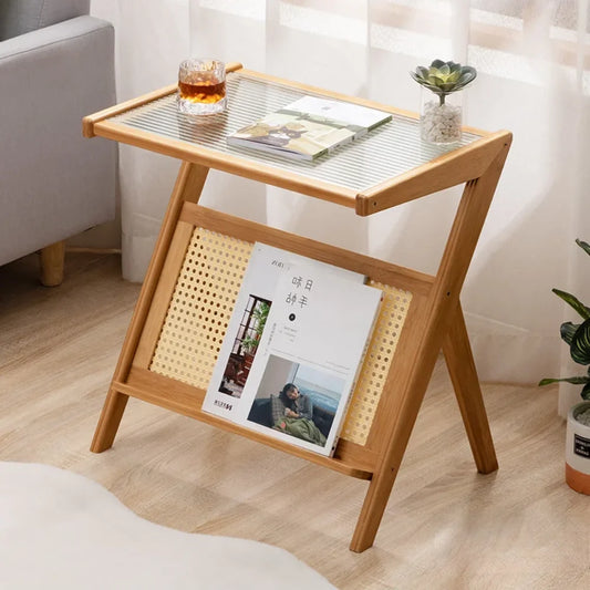 Mobile Side Table Foldable Coffee Table Bamboo Tea Table Bedroom Save Space Bed Side Table Large Capacity Living Room