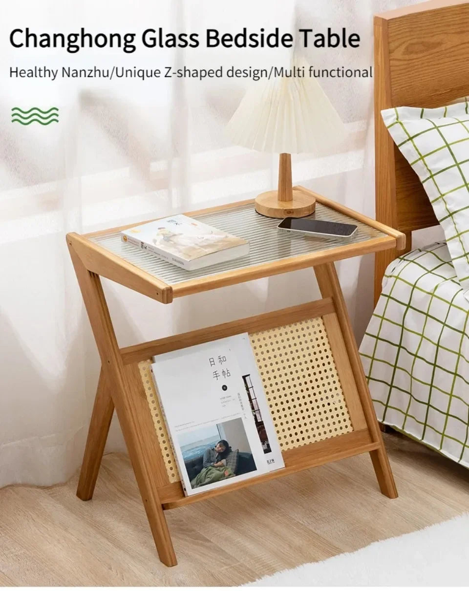 Mobile Side Table Foldable Coffee Table Bamboo Tea Table Bedroom Save Space Bed Side Table Large Capacity Living Room