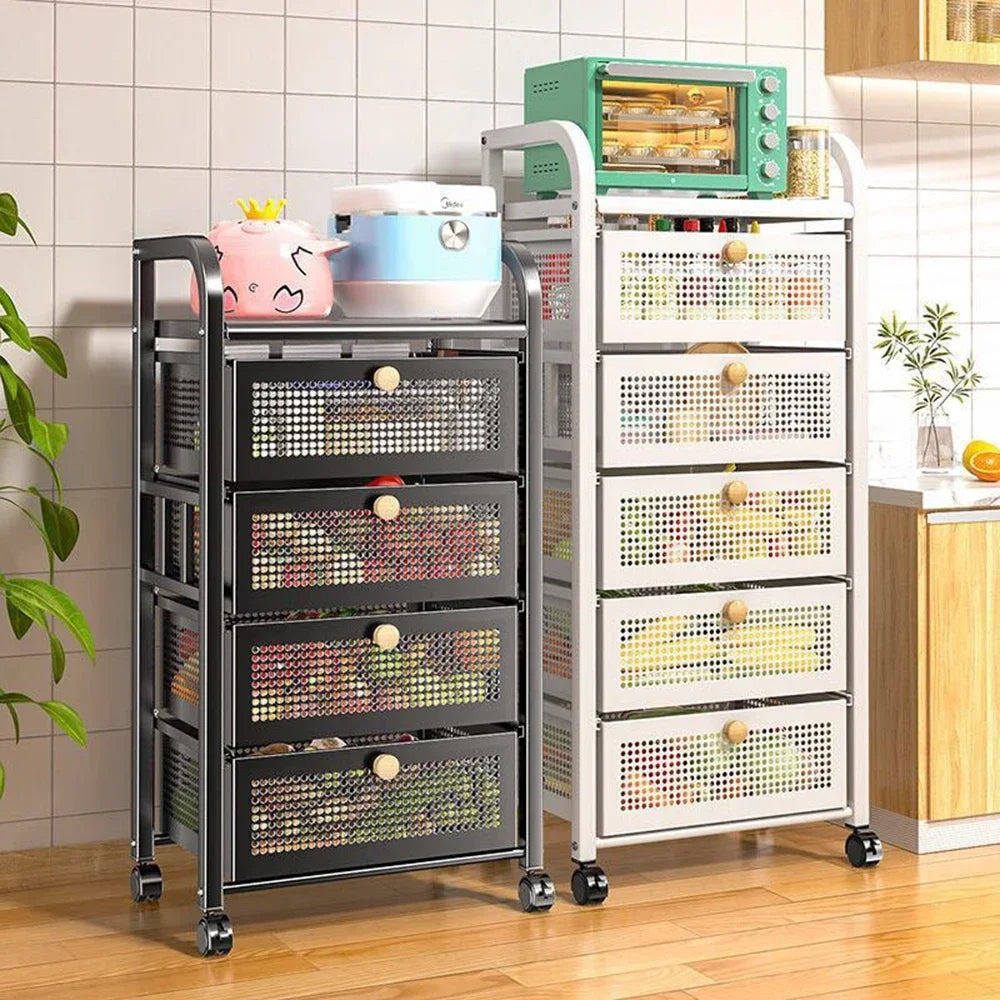 Mobile Storage Rack Trolley Drawer Shelf Basket Rolling Floor-To-Ceiling Storage Rack Kitchen Multifunctional Cart