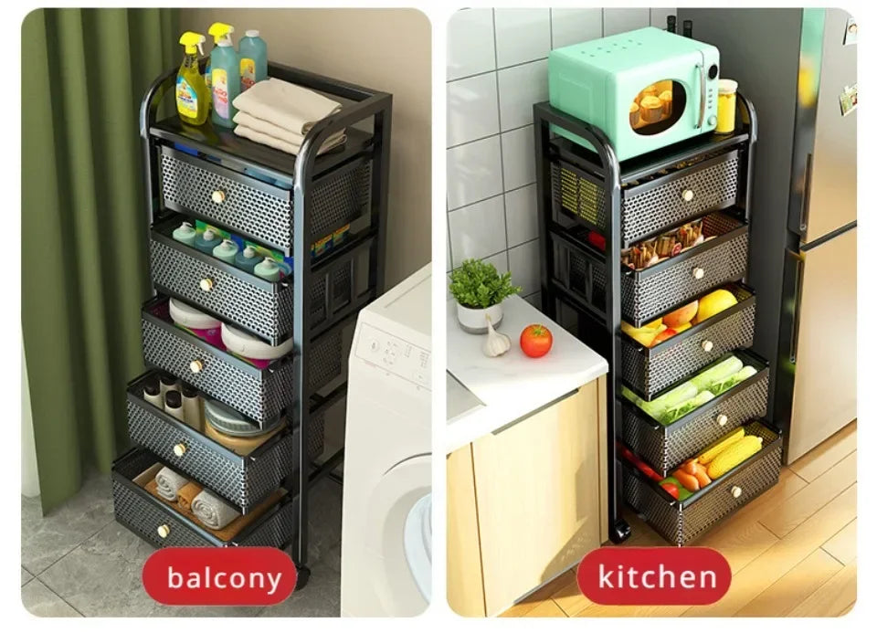 Mobile Storage Rack Trolley Drawer Shelf Basket Rolling Floor-To-Ceiling Storage Rack Kitchen Multifunctional Cart