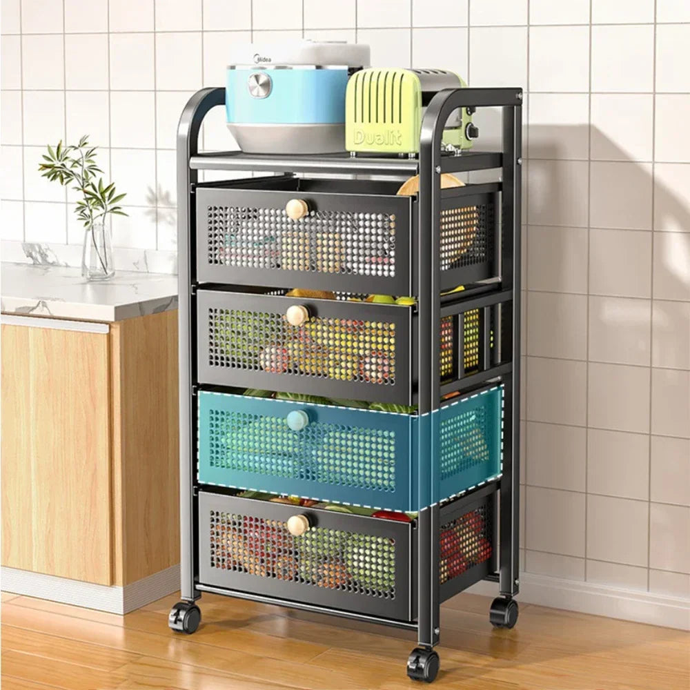 Mobile Storage Rack Trolley Drawer Shelf Basket Rolling Floor-To-Ceiling Storage Rack Kitchen Multifunctional Cart