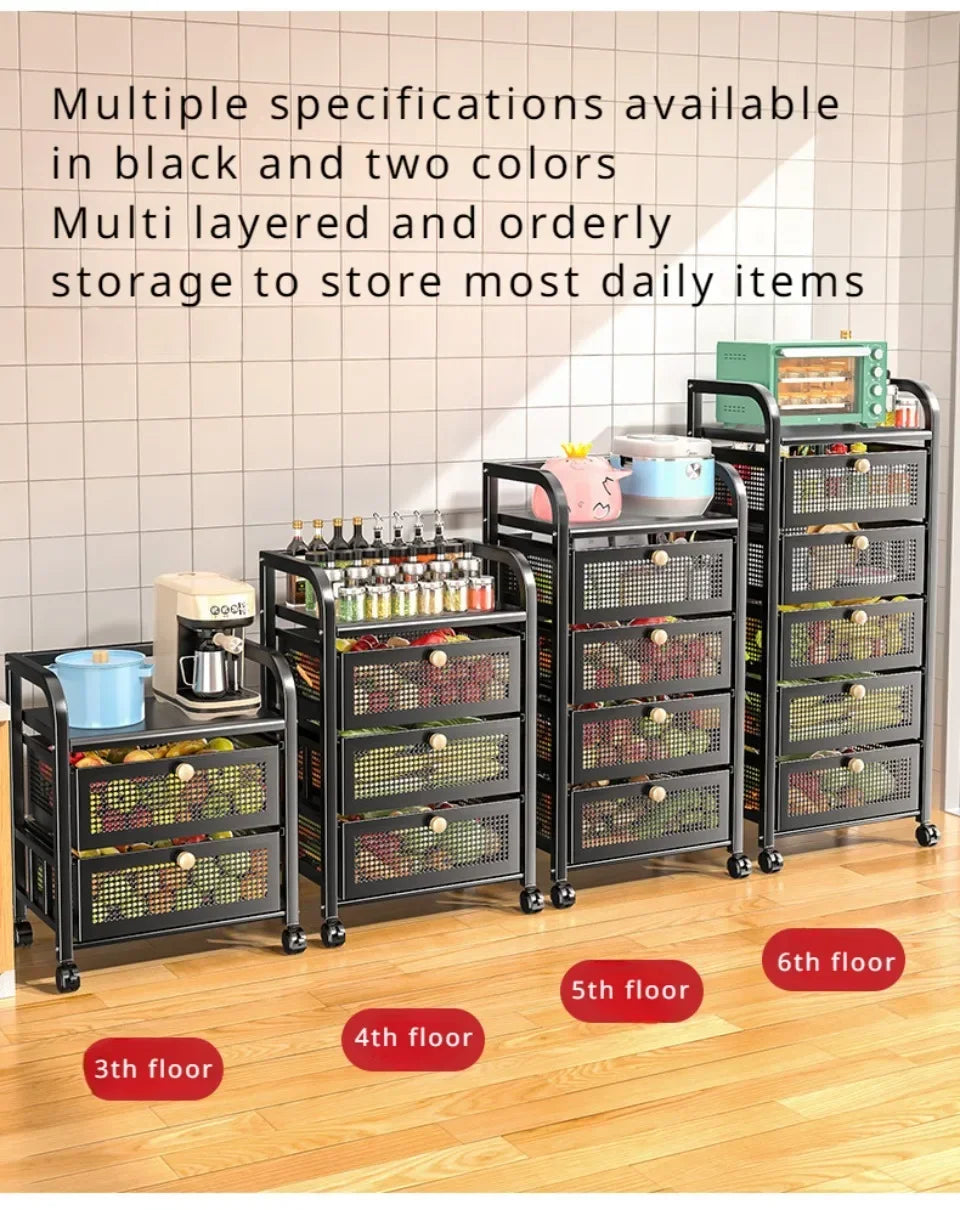 Mobile Storage Rack Trolley Drawer Shelf Basket Rolling Floor-To-Ceiling Storage Rack Kitchen Multifunctional Cart