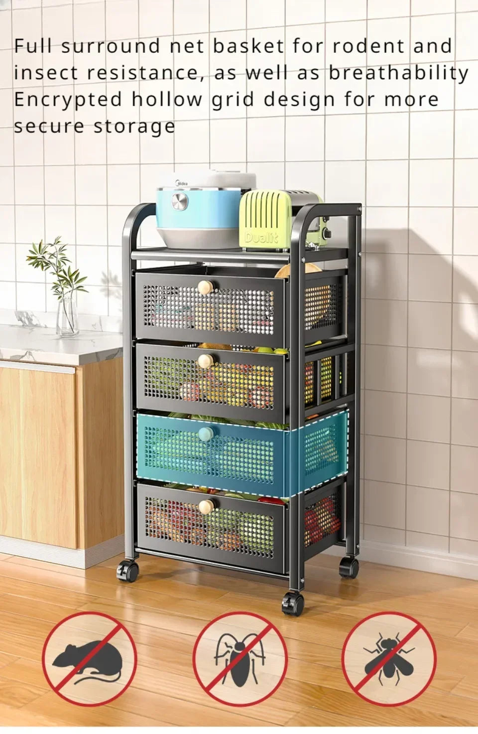 Mobile Storage Rack Trolley Drawer Shelf Basket Rolling Floor-To-Ceiling Storage Rack Kitchen Multifunctional Cart