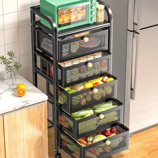 Mobile Storage Rack Trolley Drawer Shelf Basket Rolling Floor-To-Ceiling Storage Rack Kitchen Multifunctional Cart