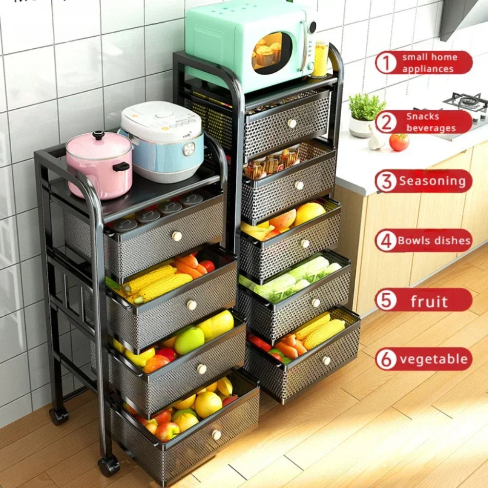 Mobile Storage Rack Trolley Drawer Shelf Basket Rolling Floor-To-Ceiling Storage Rack Kitchen Multifunctional Cart