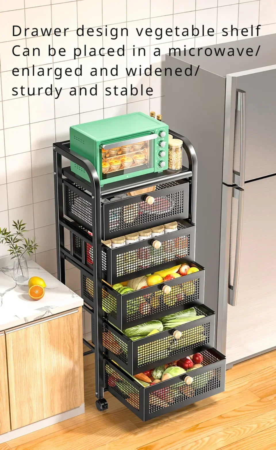 Mobile Storage Rack Trolley Drawer Shelf Basket Rolling Floor-To-Ceiling Storage Rack Kitchen Multifunctional Cart