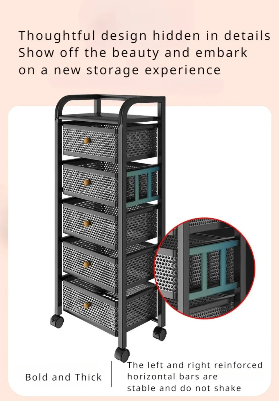 Mobile Storage Rack Trolley Drawer Shelf Basket Rolling Floor-To-Ceiling Storage Rack Kitchen Multifunctional Cart