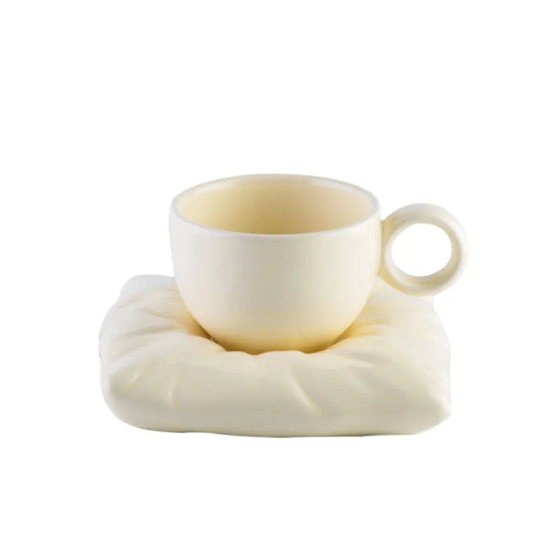 Modern Ceramic Mug Creative Pillow Cushion Afternoon Camellia Tea Cup Dish Set Milk Coffee Cup Family Decoration