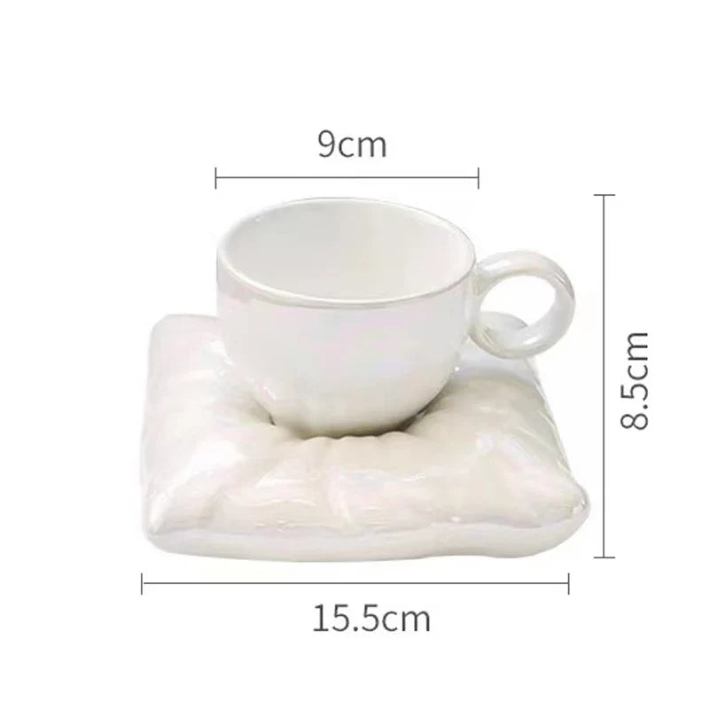 Modern Ceramic Mug Creative Pillow Cushion Afternoon Camellia Tea Cup Dish Set Milk Coffee Cup Family Decoration