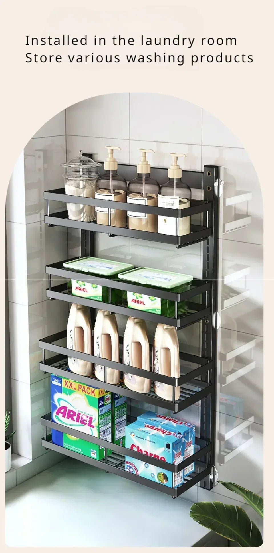 Multi-Layer Adjustable Food Spice Rack Kitchen Wall Mount Organizer Storage Rack Bathroom Storage Pantry Shelve Wall