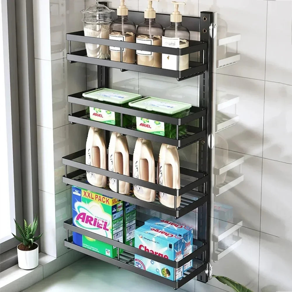 Multi-Layer Adjustable Food Spice Rack Kitchen Wall Mount Organizer Storage Rack Bathroom Storage Pantry Shelve Wall